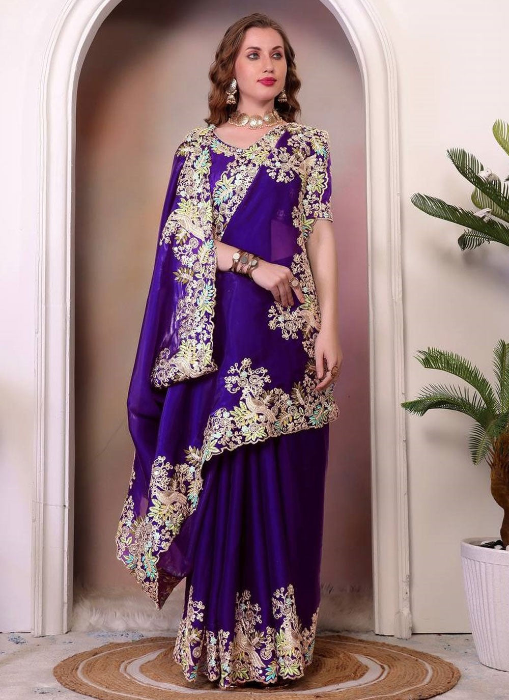Classic Saree Border Work Blue Jimmy Chu S12943