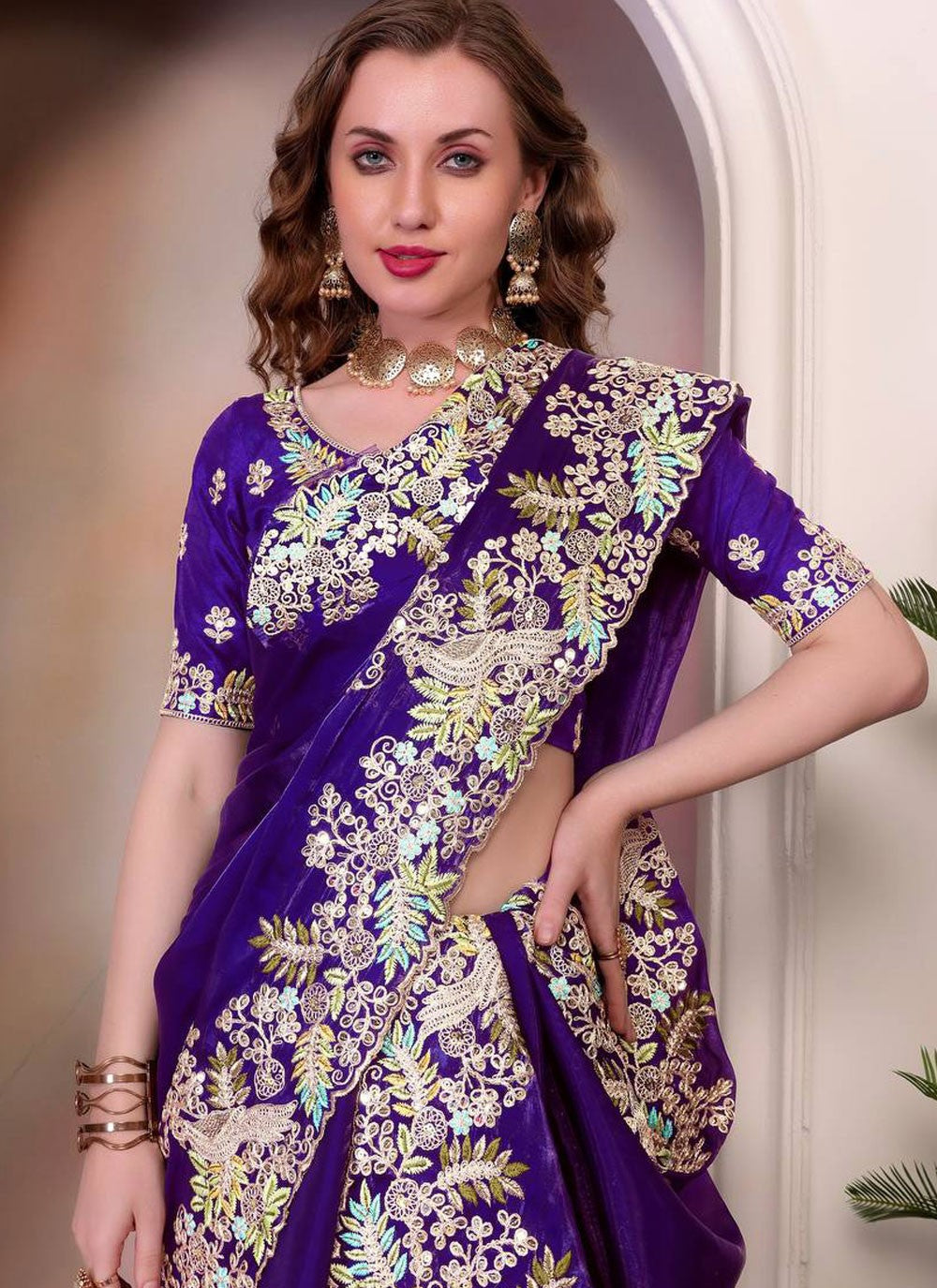 Classic Saree Border Work Blue Jimmy Chu S12943