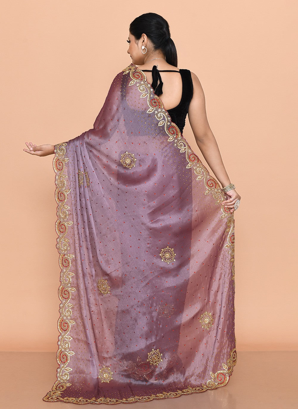 Contemporary Hand Embroidery Purple Jimmy Chu Saree S13103