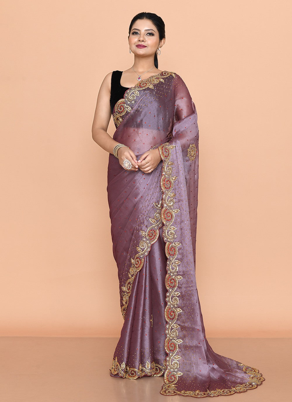 Contemporary Hand Embroidery Purple Jimmy Chu Saree S13103