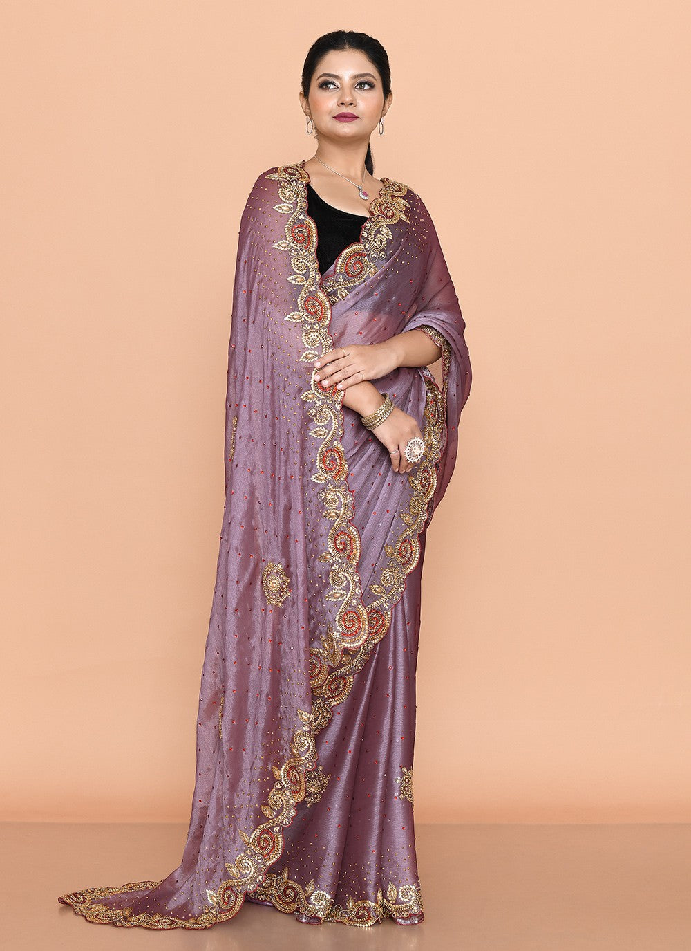 Contemporary Hand Embroidery Purple Jimmy Chu Saree S13103