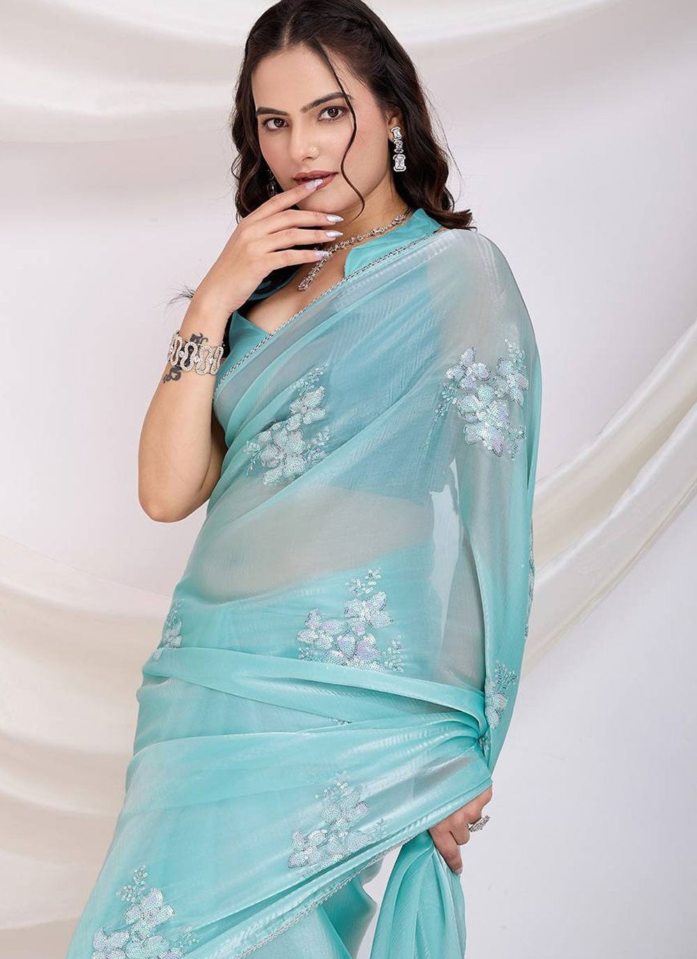 Designer Embroidered Aqua Blue Jimmy Chu S12969