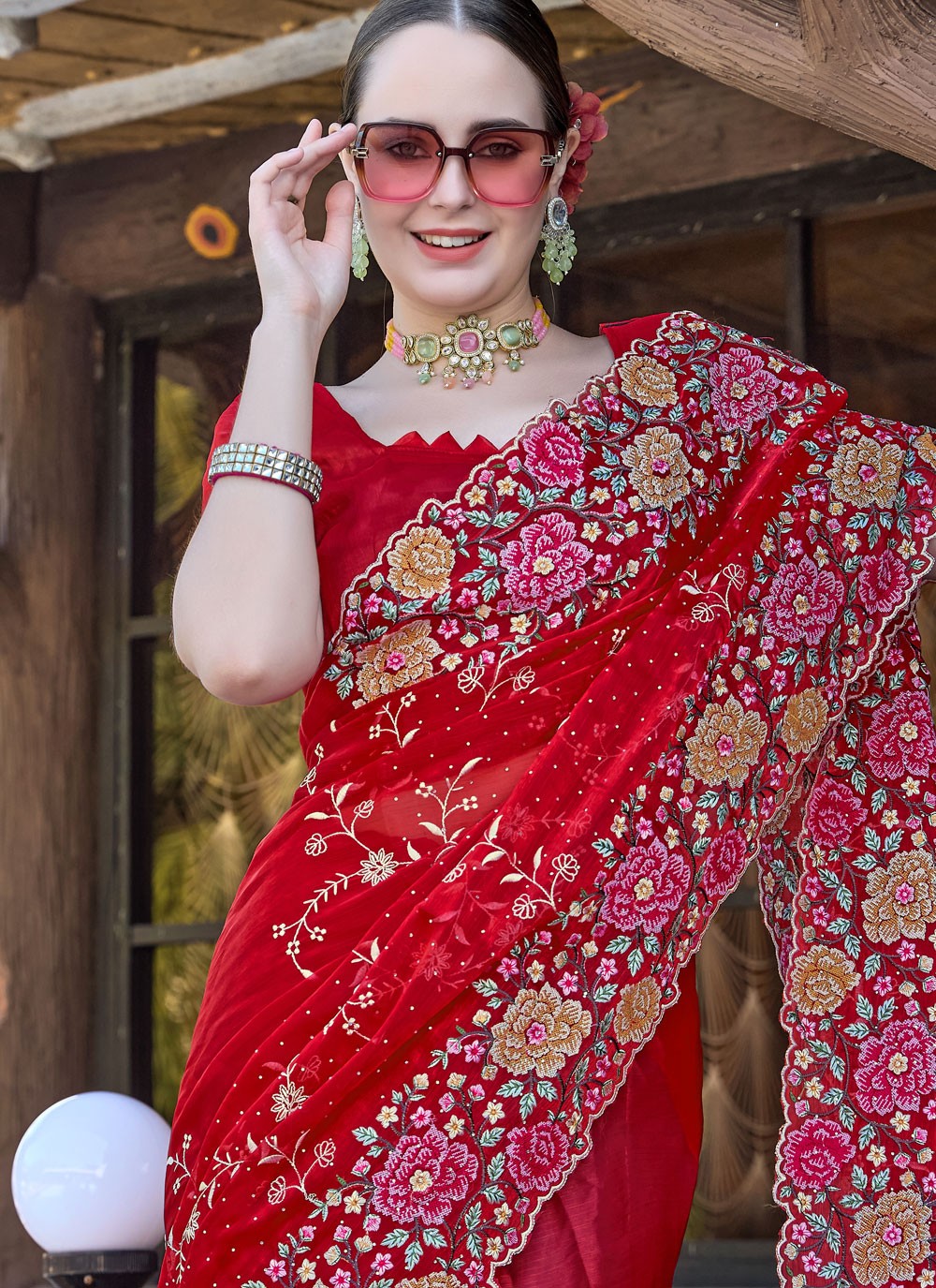 Classic Embroidered Jimmy Chu Saree - S9427