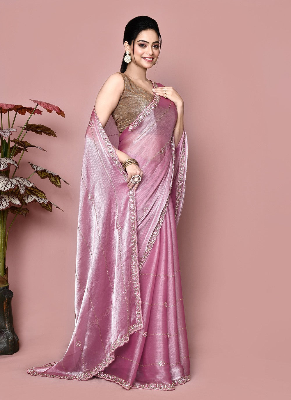 Classic Hand Embroidery Georgette Saree - S9372