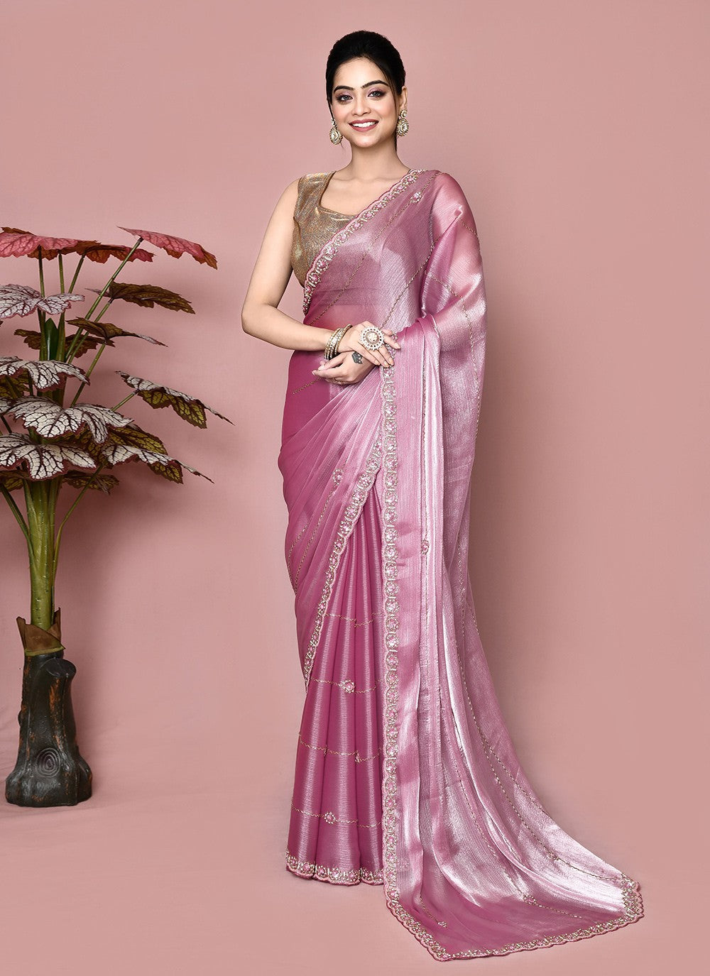 Classic Hand Embroidery Georgette Saree - S9372