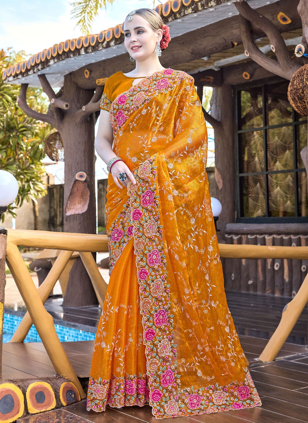 Classic Embroidered Jimmy Chu Saree - S9427