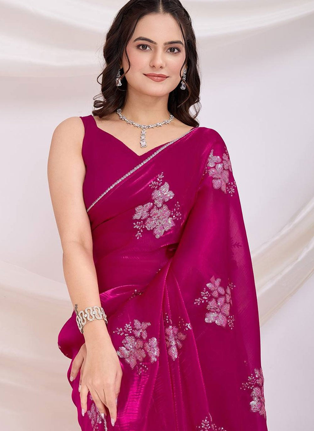 Classic Saree Embroidered Maroon Jimmy Chu S12970
