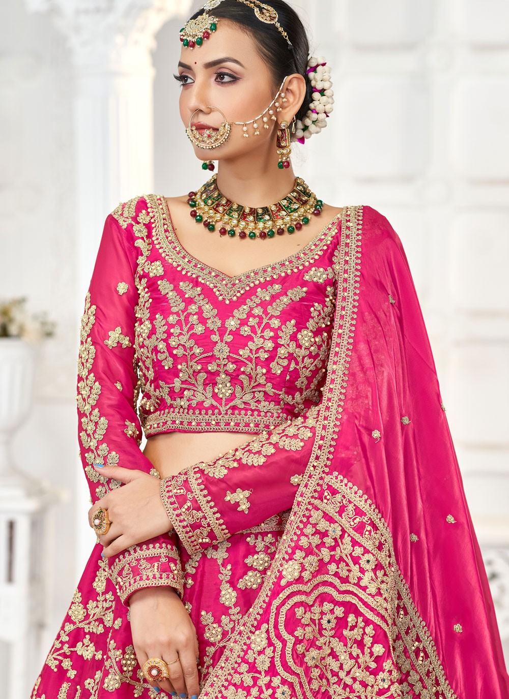 Embroidered Jimmy Chu Hot Pink Lehenga Choli L3449