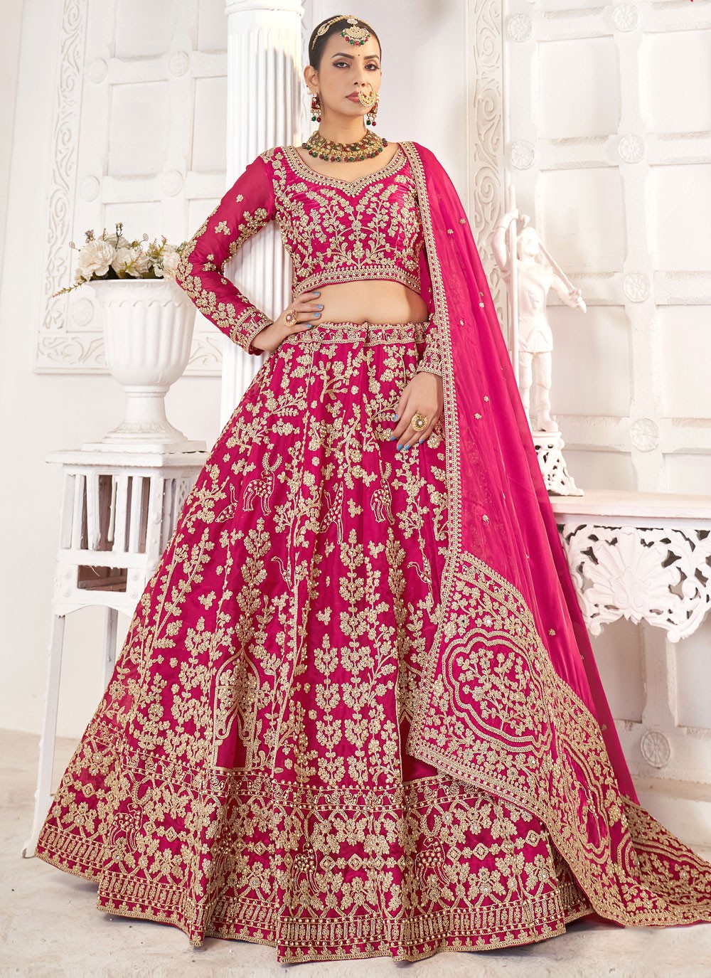 Embroidered Jimmy Chu Hot Pink Lehenga Choli L3449