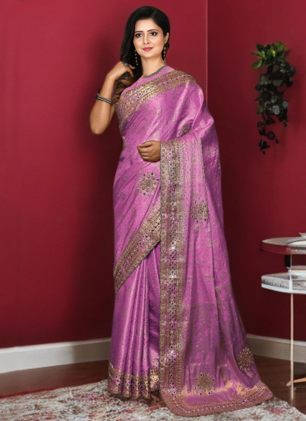 Embroidered Kanjivaram Silk Purple Contemporary Saree S15526