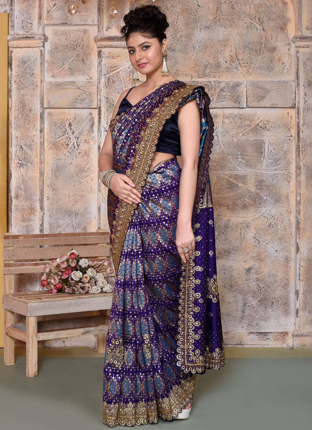 Classic Embroidered Kanjivaram Silk Saree - S7820