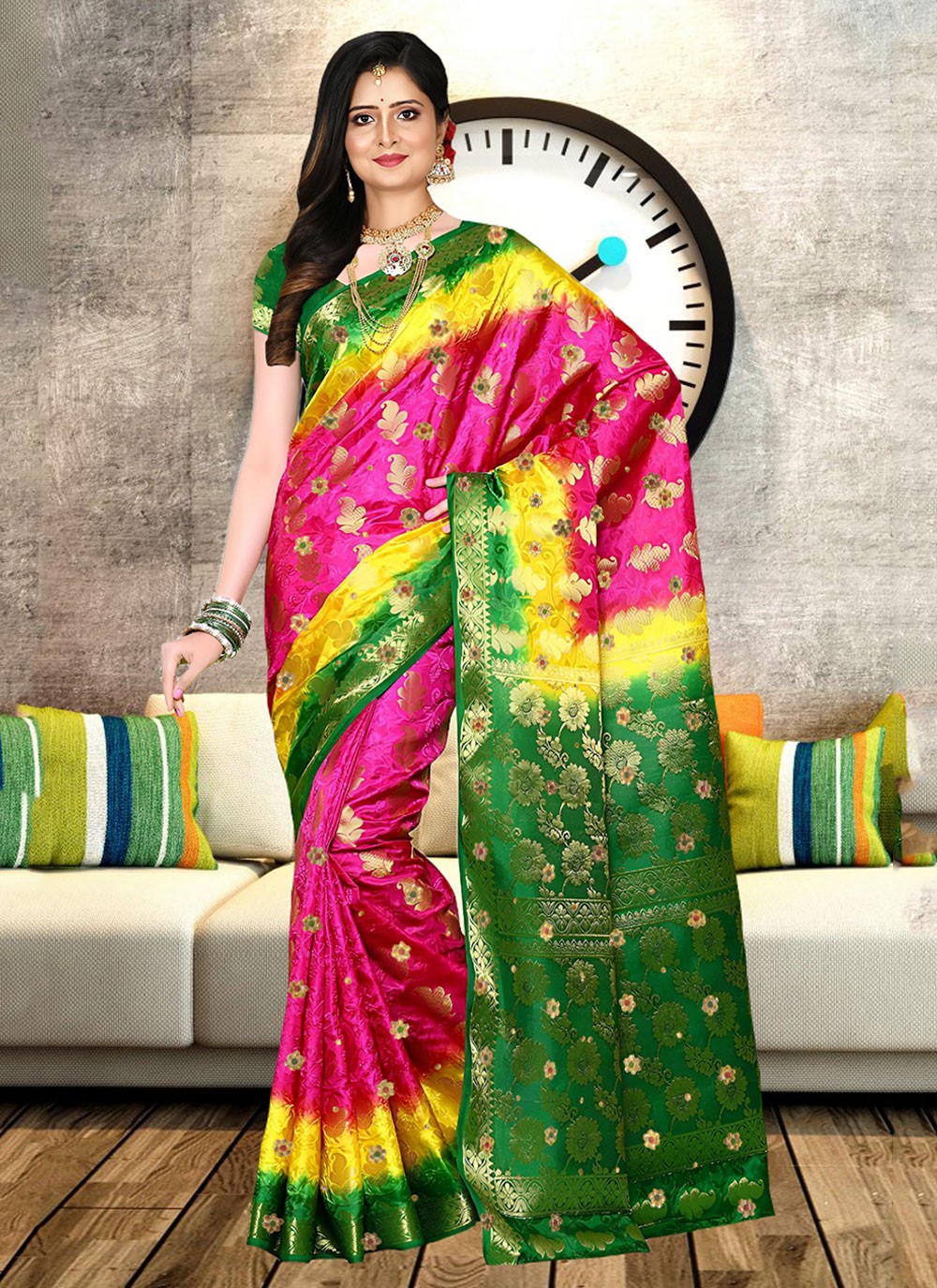 Classic Embroidered Kanjivaram Silk Saree - S6250