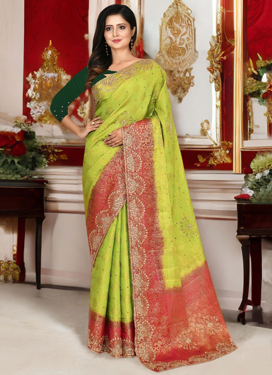 Embroidered Kanjivaram Silk Green Designer Saree S15542