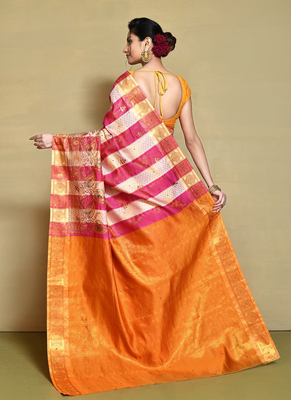 Contemporary Hand Embroidery Organza Saree - S9227