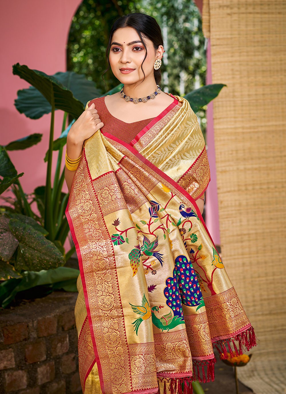 Gold Kanjivaram Silk Contemporary Saree Weaving Zari S17766