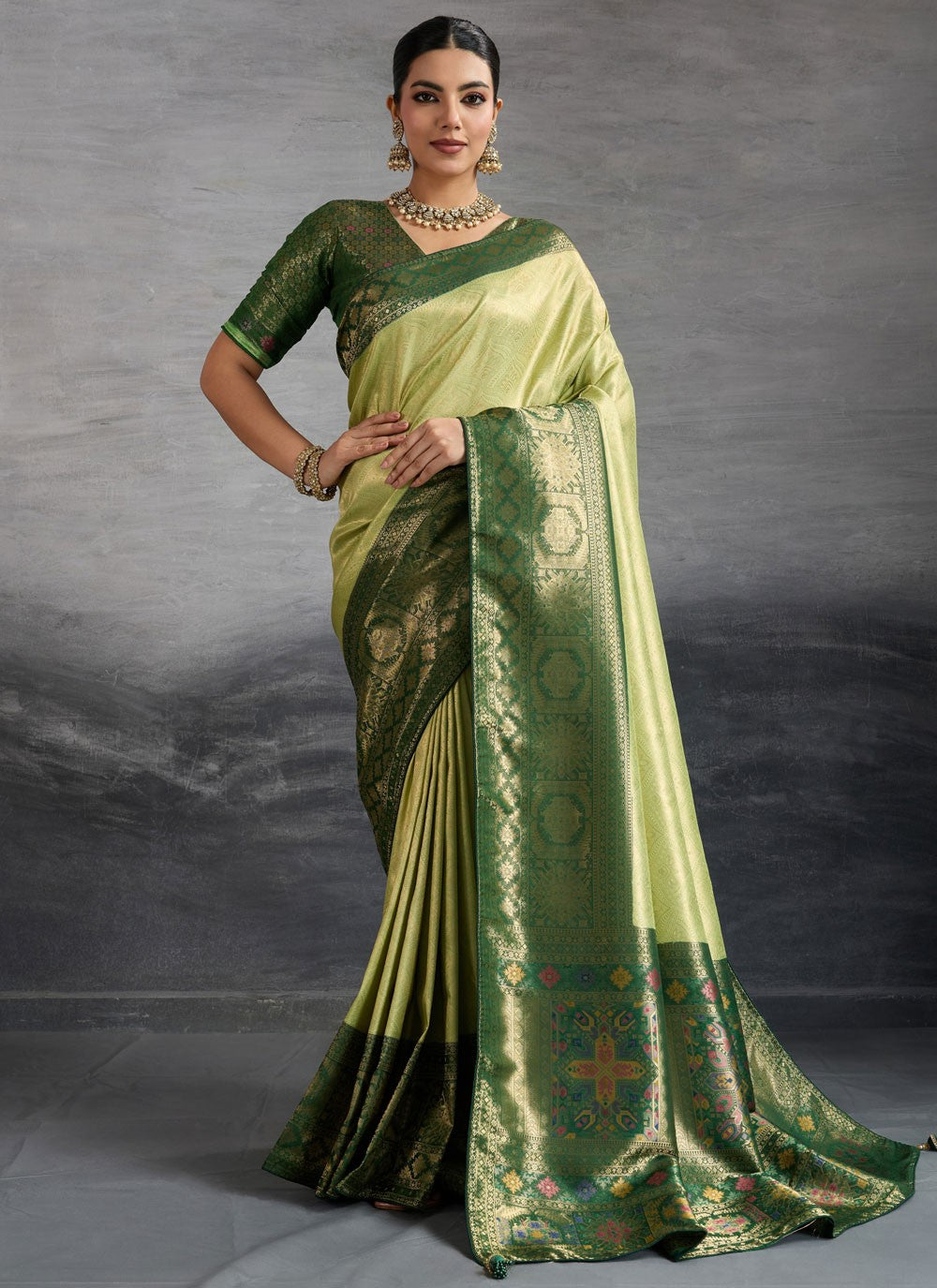 Green Kanjivaram Silk Designer Saree Meenakari, Woven, Zari S17636