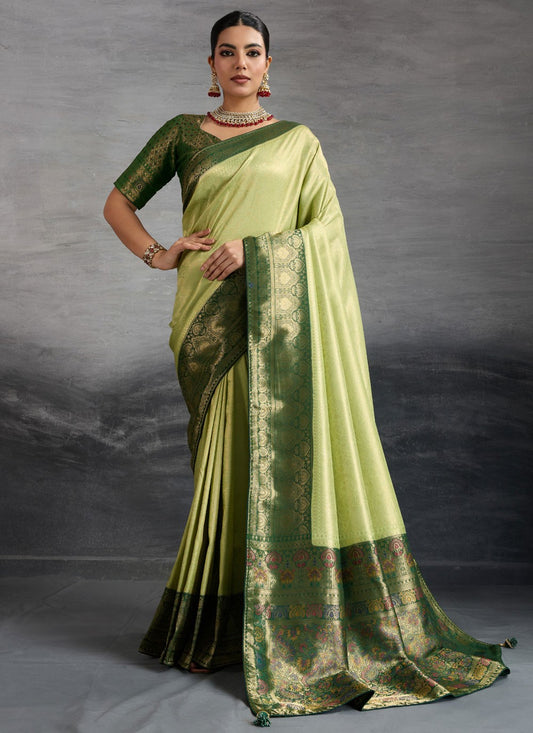 Green Kanjivaram Silk Contemporary Saree Meenakari, Woven, Zari S19103