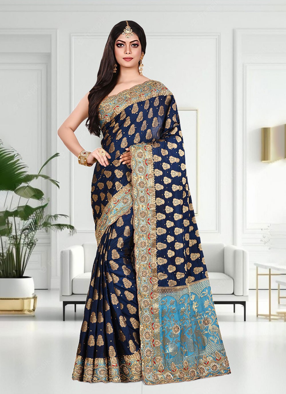 Classic Hand Embroidery Brasso Saree - S4738