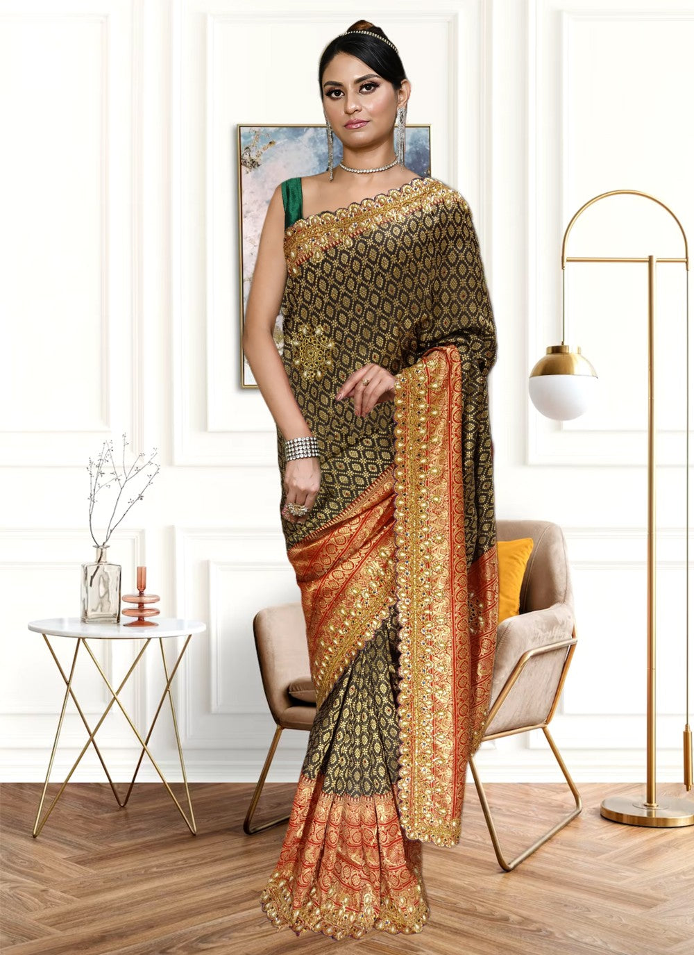 Trendy Hand Embroidery Kanjivaram Silk Saree - S4103
