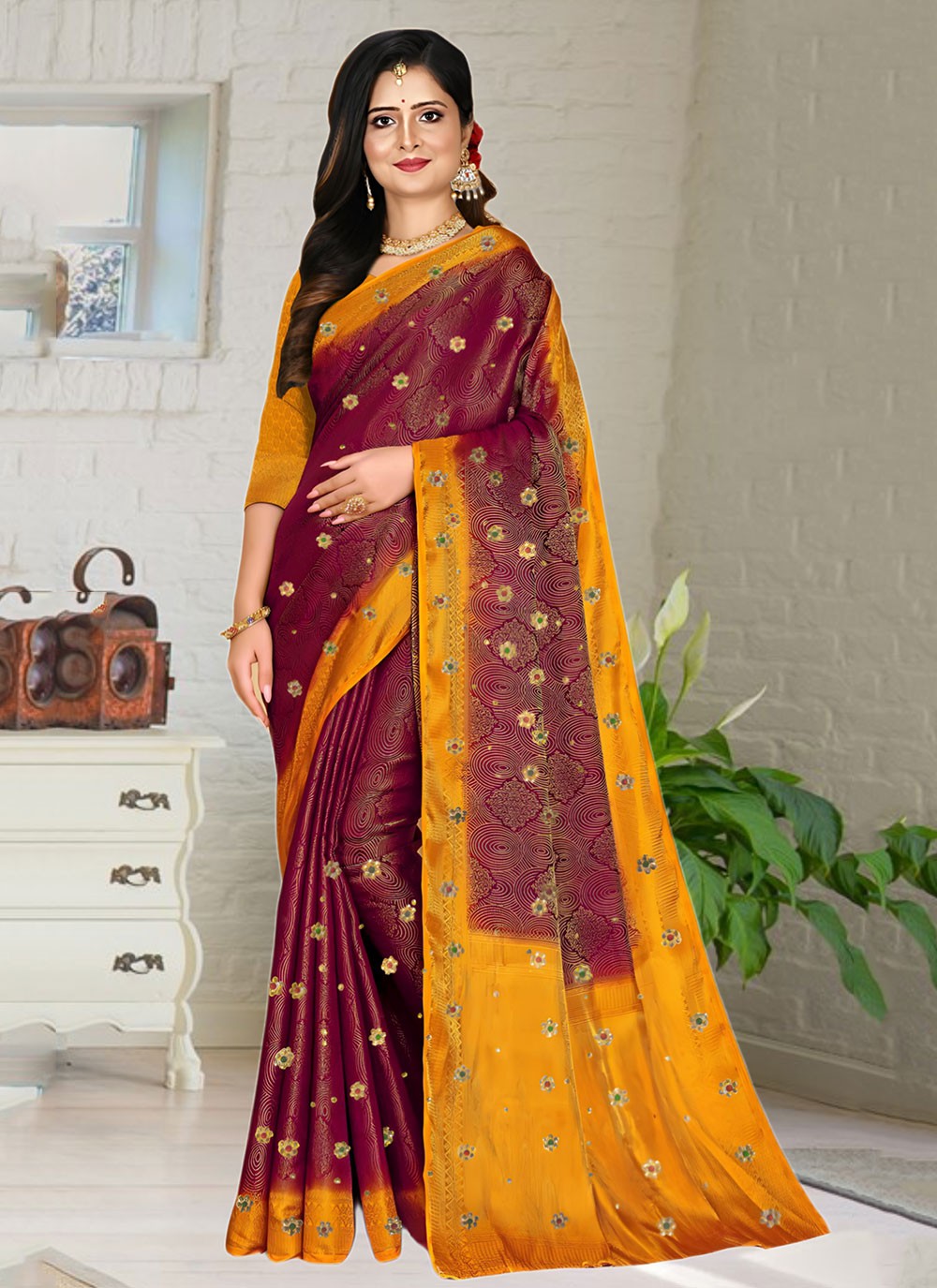 Classic Embroidered Kanjivaram Silk Saree - S6250