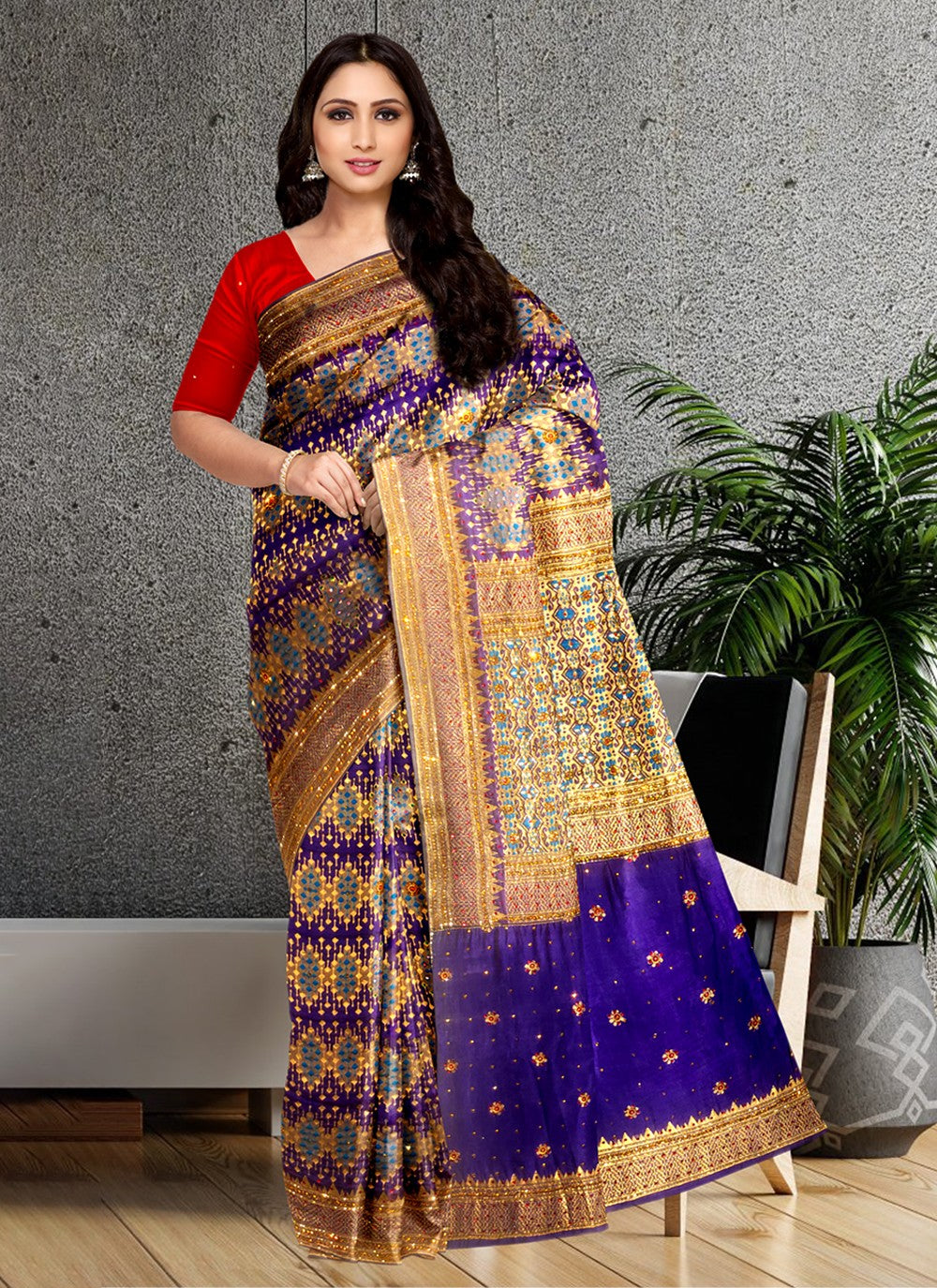 Trendy Embroidered Kanjivaram Silk Saree - S3435