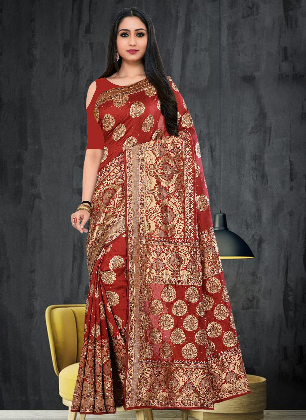Trendy Embroidered Kanjivaram Silk Saree - S3435