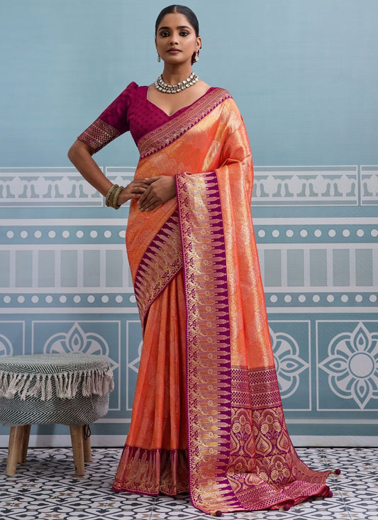 Peach Kanjivaram Silk Classic Saree Weaving Zari S19820