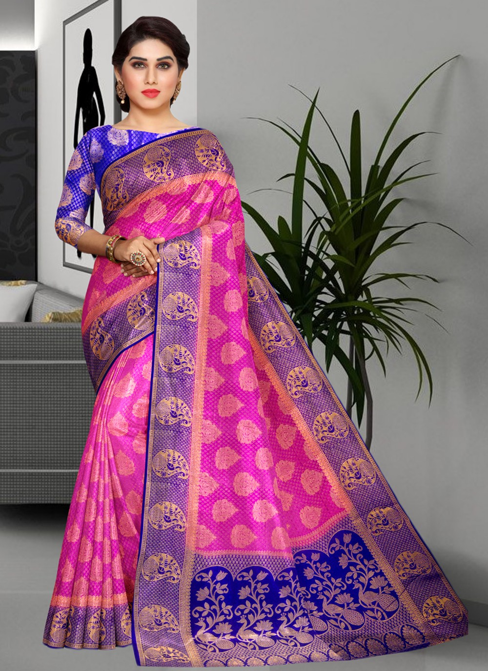 Trendy Embroidered Kanjivaram Silk Saree - S3435