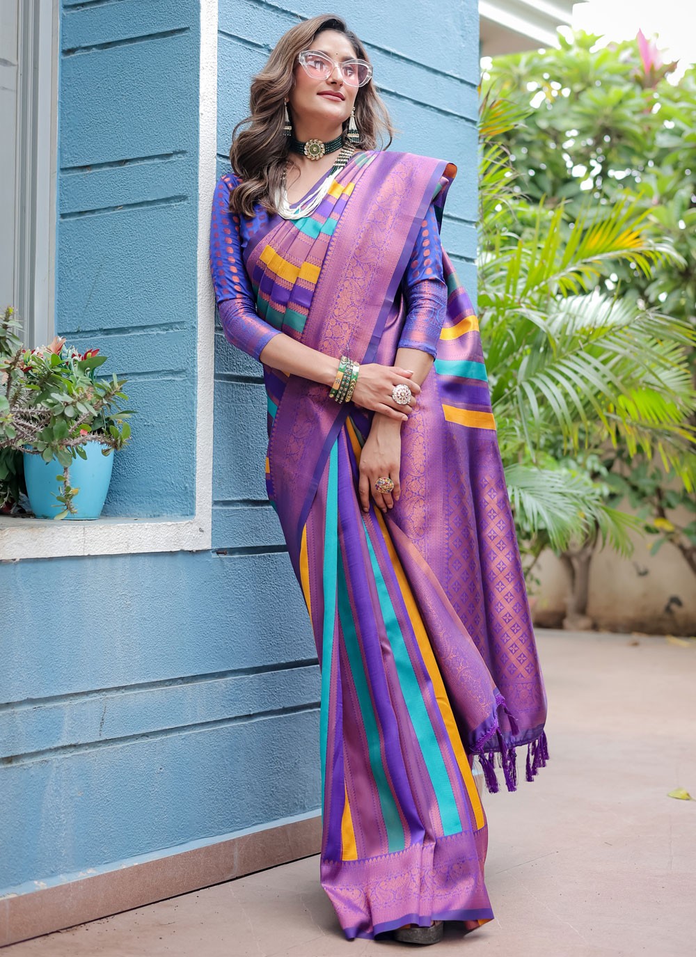 Trendy Saree Woven Purple, Violet Kanjivaram Silk S12504