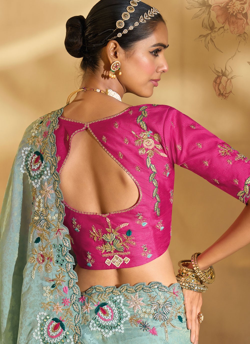 Sea Green Kanjivaram Silk Classic Saree Cutdana, Embroidered, Mirror, Thread, Zari S20149