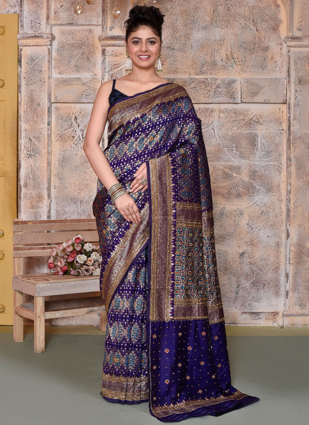 Classic Embroidered Net Saree - S7828
