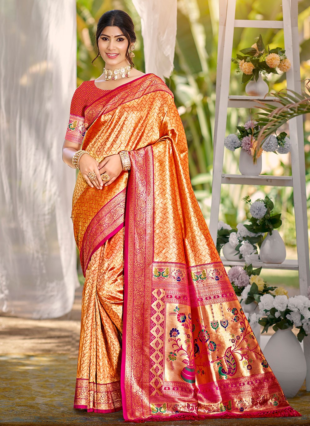 Orange Kanjivaram Silk Classic Saree Weaving Zari S17752