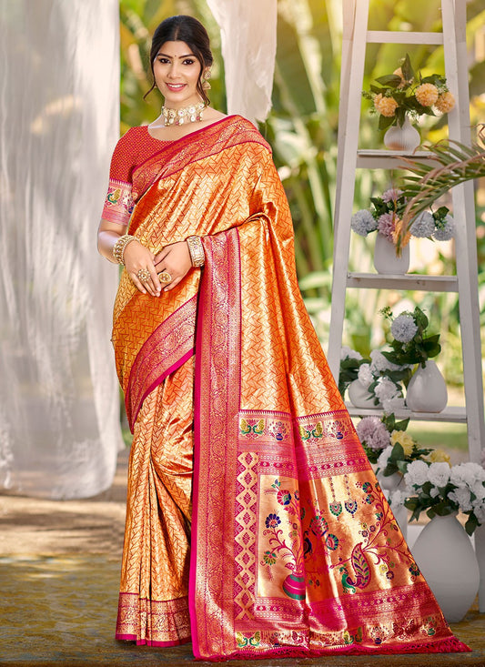 Orange Kanjivaram Silk Classic Saree Weaving Zari S17752