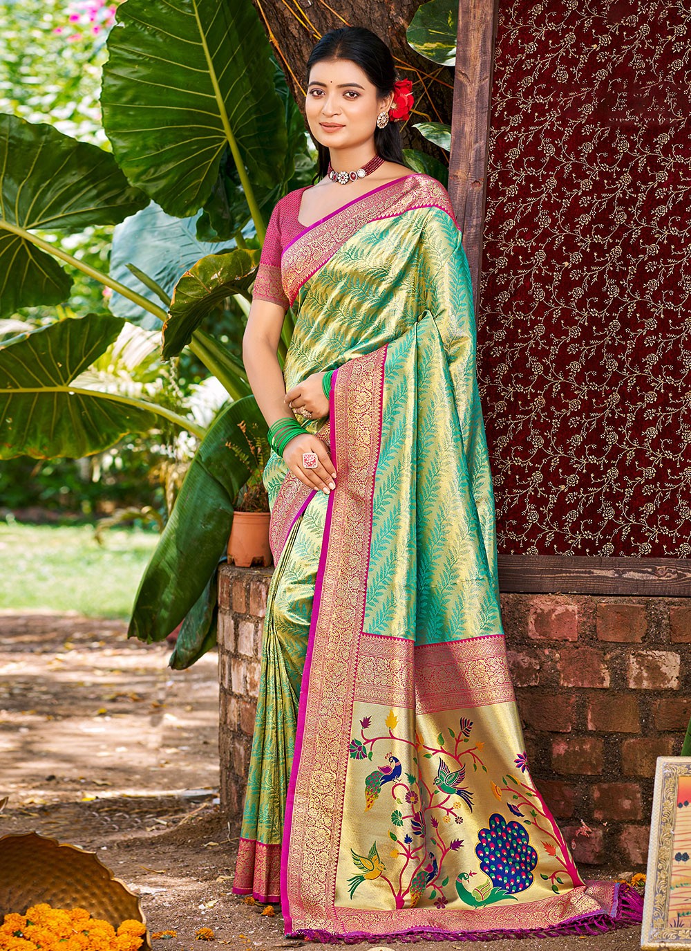 Sea Green Kanjivaram Silk Classic Saree Weaving Zari S17767