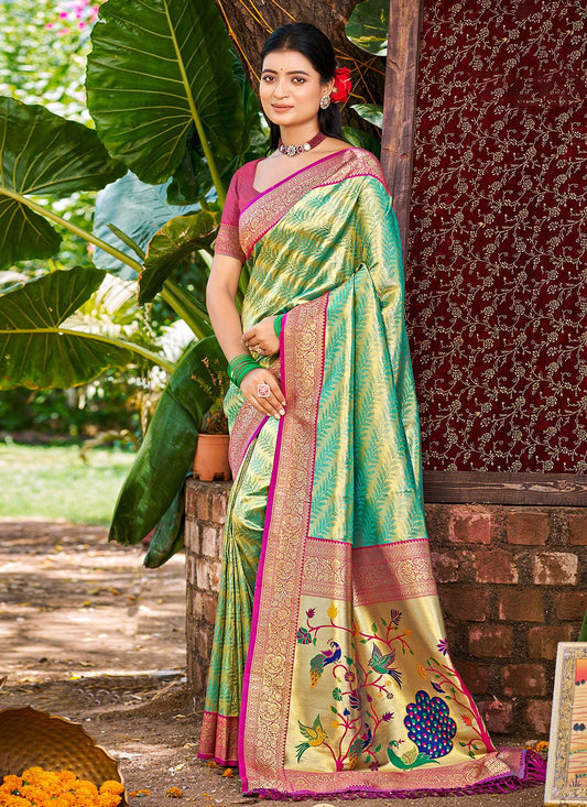 Sea Green Kanjivaram Silk Classic Saree Weaving Zari S17767