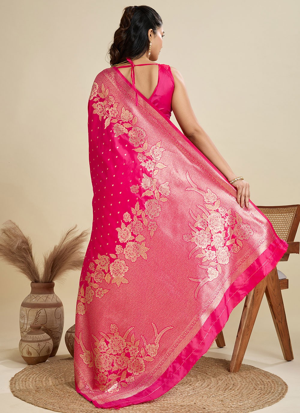 Pink Kanjivaram Silk Contemporary Saree Weaving Zari S17508