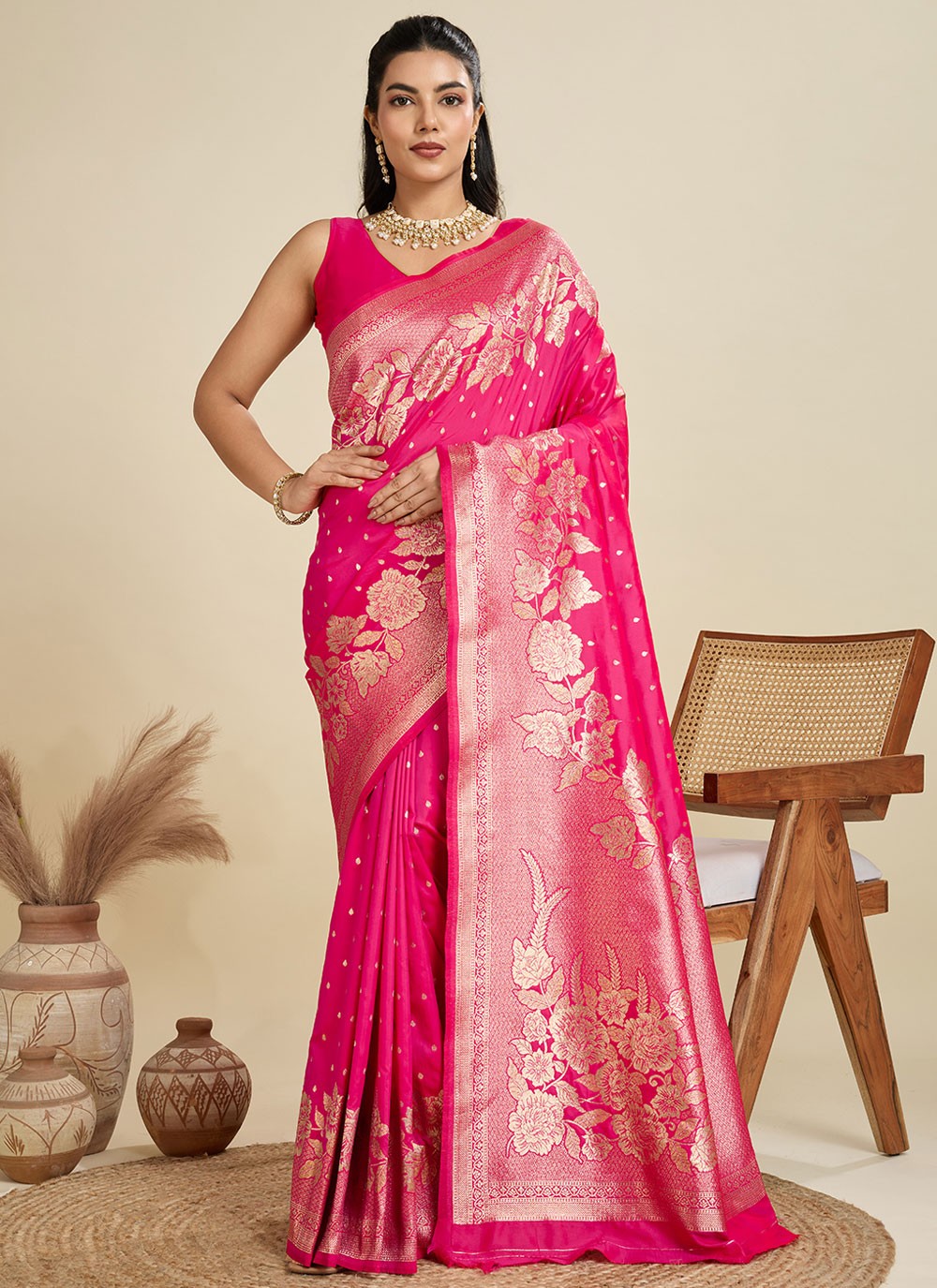 Pink Kanjivaram Silk Contemporary Saree Weaving Zari S17508