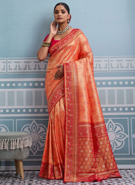 Peach Kanjivaram Silk Traditional Saree Weaving Zari S19818