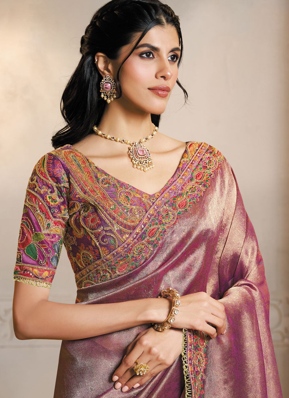 Purple Kanjivaram Silk Traditional Saree Embroidered S20449