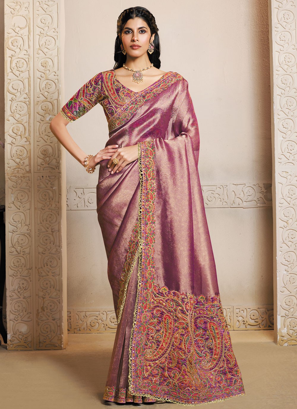Purple Kanjivaram Silk Traditional Saree Embroidered S20449