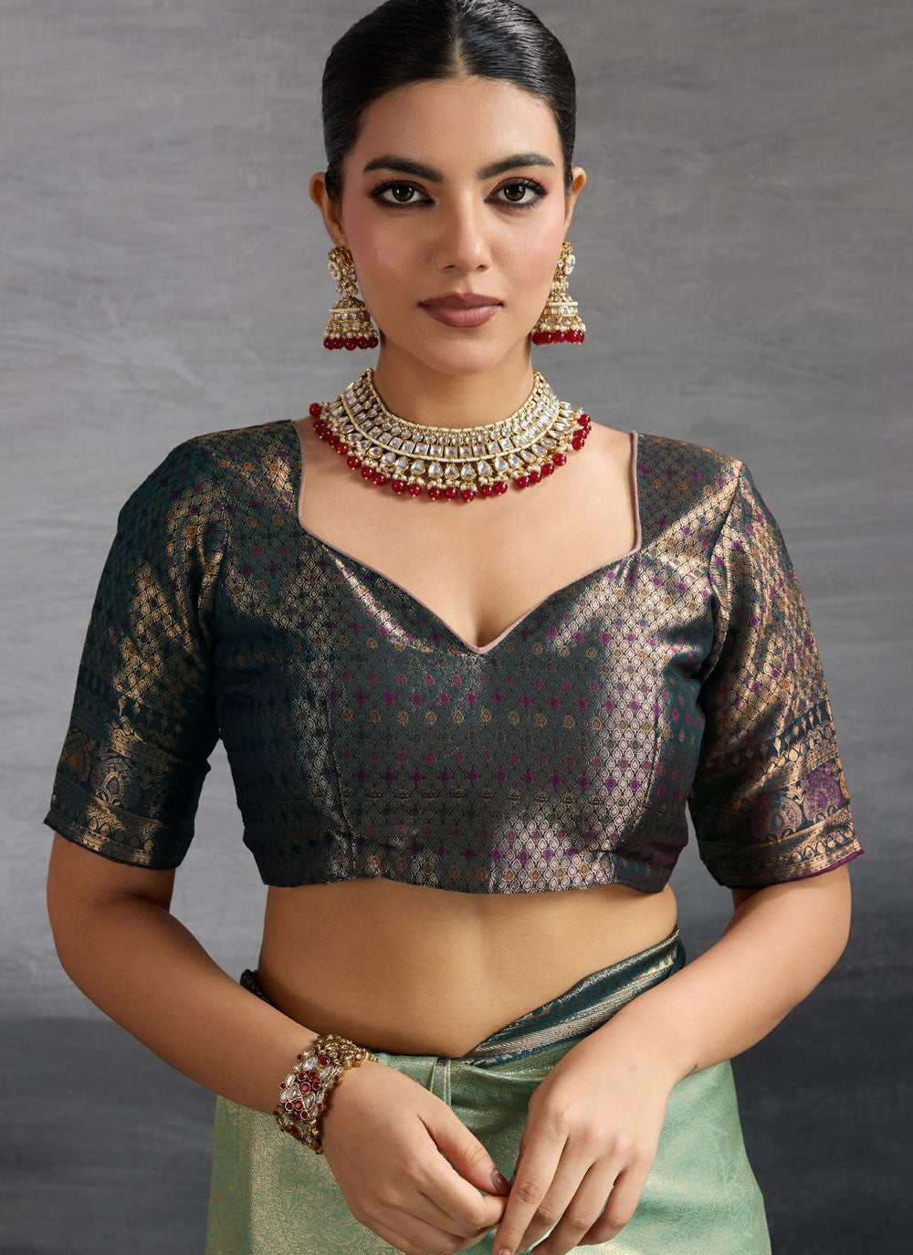 Aqua Blue Kanjivaram Silk Traditional Saree Meenakari, Woven, Zari S19105