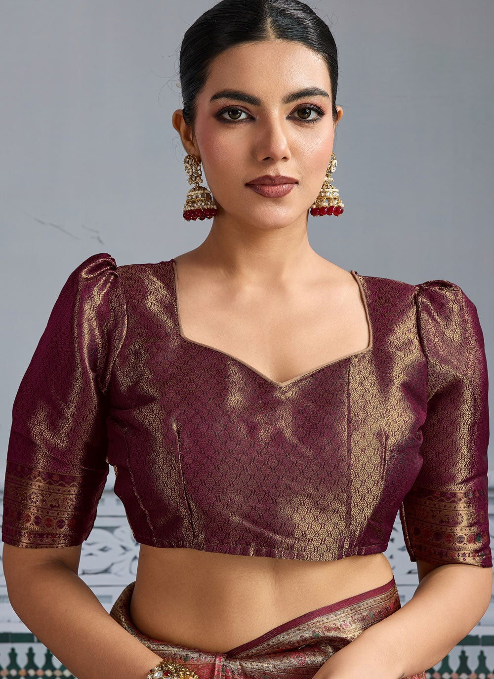 Peach Kanjivaram Silk Contemporary Saree Woven S18067