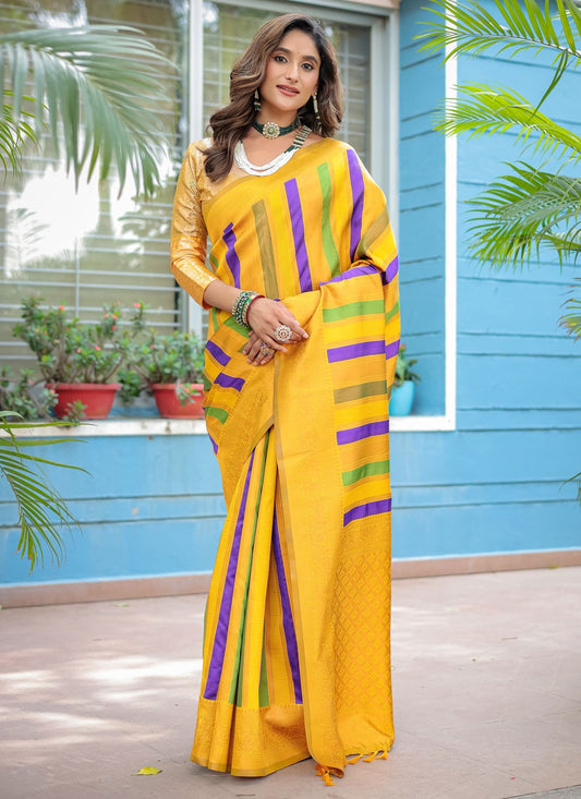 Trendy Saree Woven Yellow Kanjivaram Silk S12501
