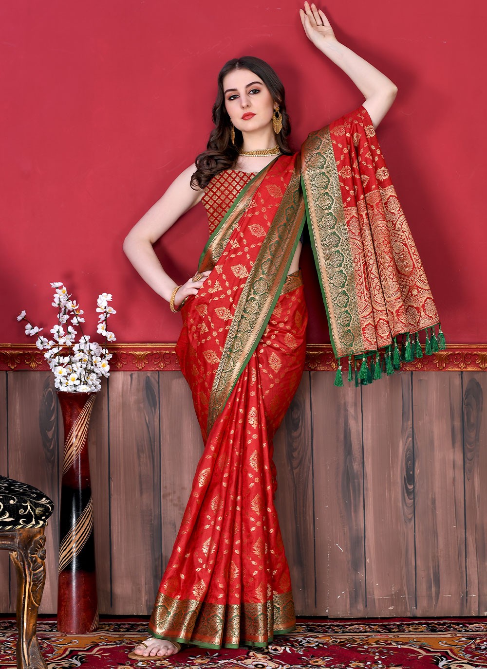 Saree Border Work Katan Silk Saree - S2511