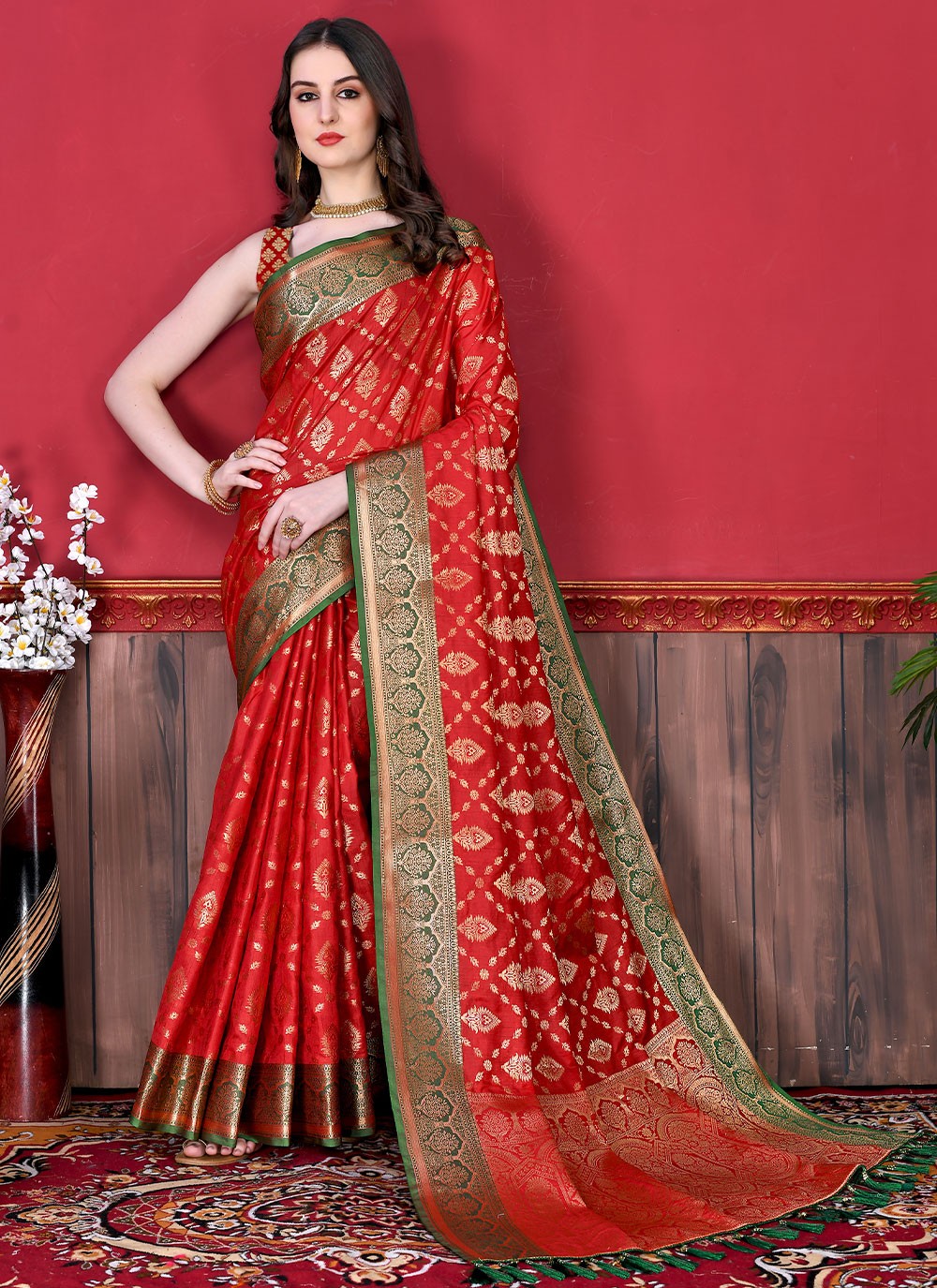 Saree Border Work Katan Silk Saree - S2511