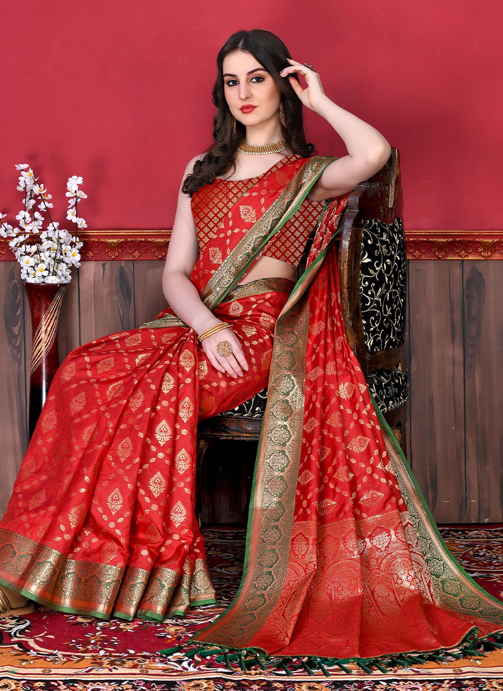 Saree Border Work Katan Silk Saree - S2511