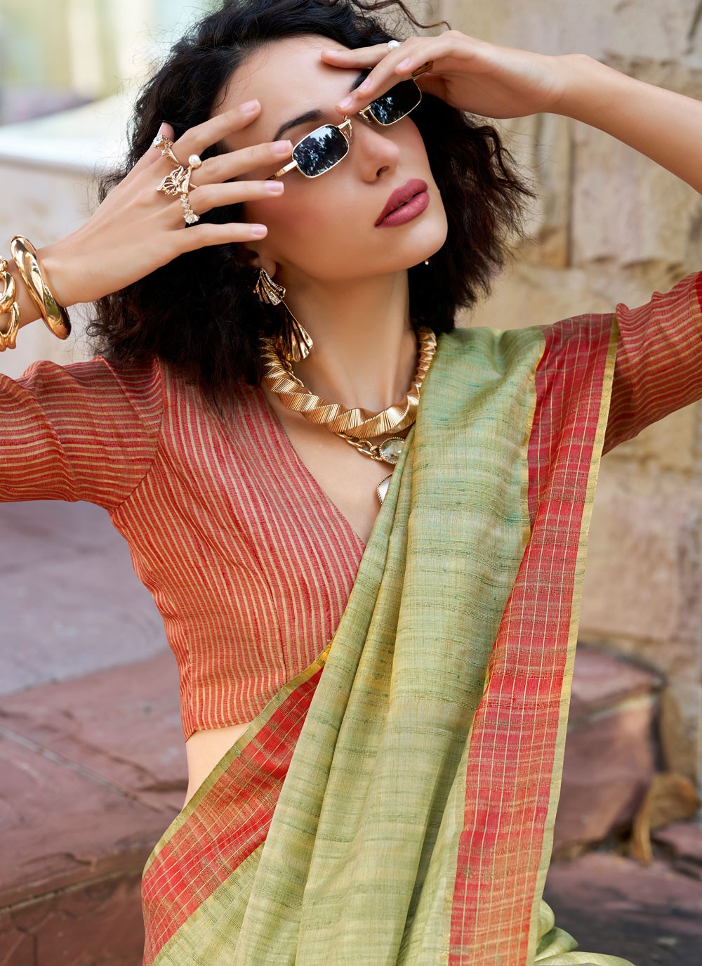 Contemporary Zari Sea Green Katan Silk S12913