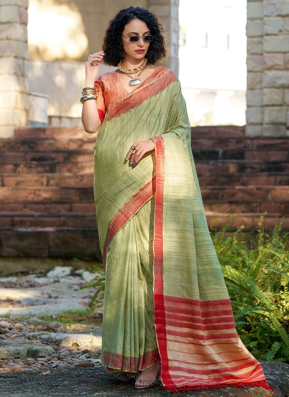 Contemporary Zari Sea Green Katan Silk S12913