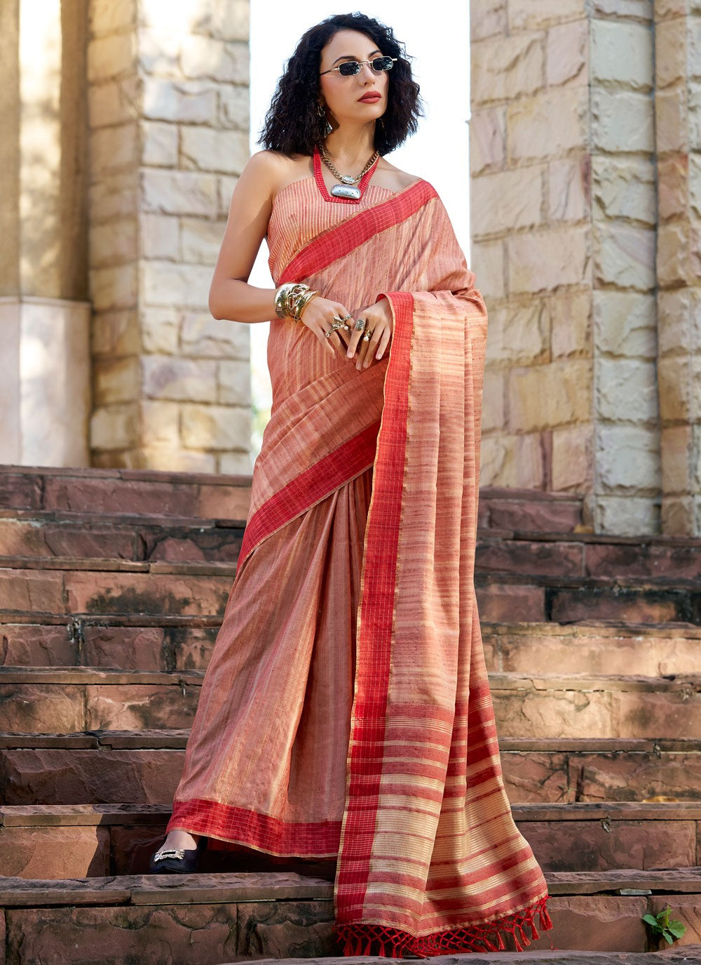 Classic Saree Zari Peach Katan Silk Saree S12917