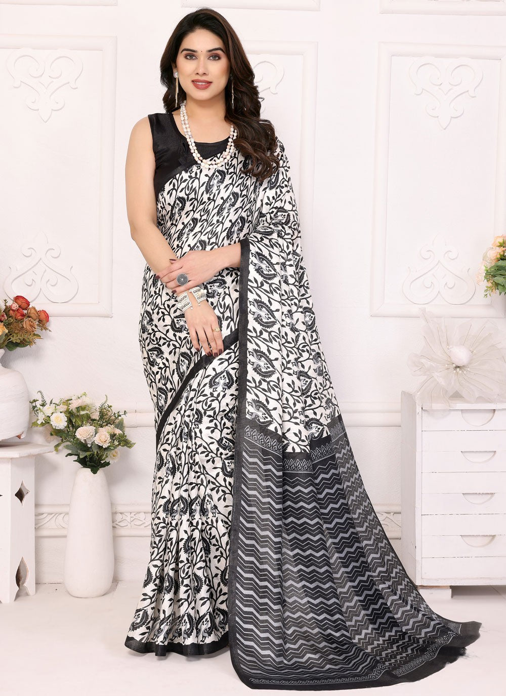 Printed Satin Saree - S12222